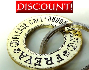 Discount! Pendant 30 mm - 10 dollars! Pet name tag Round Solid Brass, Deep Engraved, Custom Pet ID Tag, Puppy ID Tag, Personalised Pet Tag