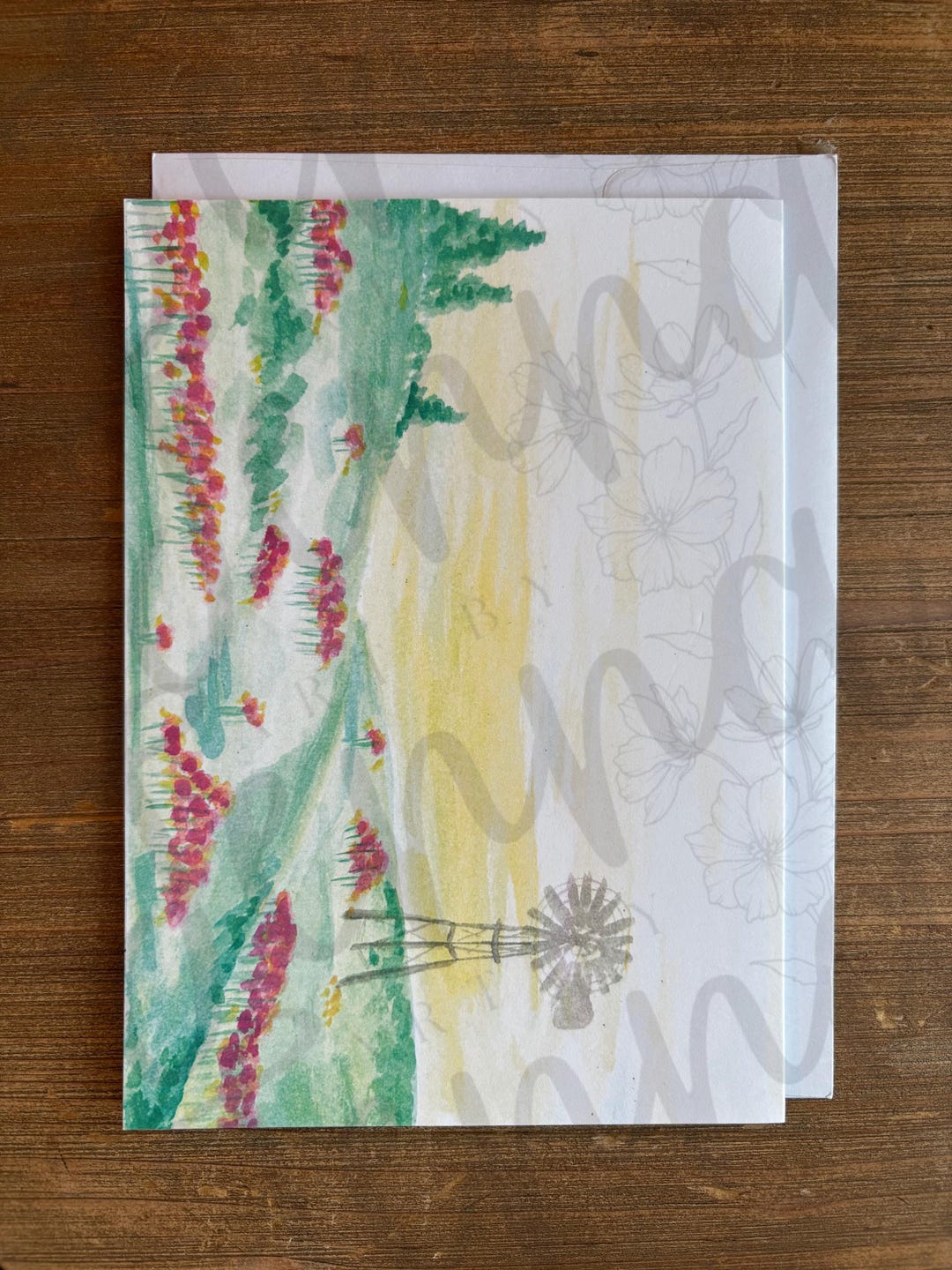 Greeting Card Blank Card Cute Farm Landscape Hand Painted Watercolor ...