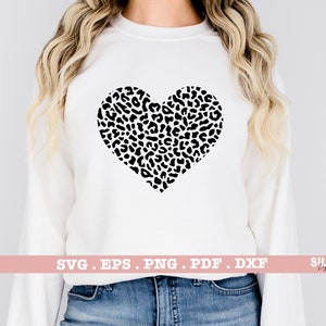 Valentine&#39;s Day Shirt Svg, Leopard Heart SVG Cut File for Cricut Silhouette, Sublimation Designs, Love svg, dxf, eps, png, Digital Download