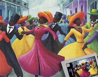 Fat Tuesday Jigsaw Puzzle, New Orleans Mardi Gras, African American Art Gift for Her/Him, 100/250/500/1000 Piece Puzzles, Black Owned Shops