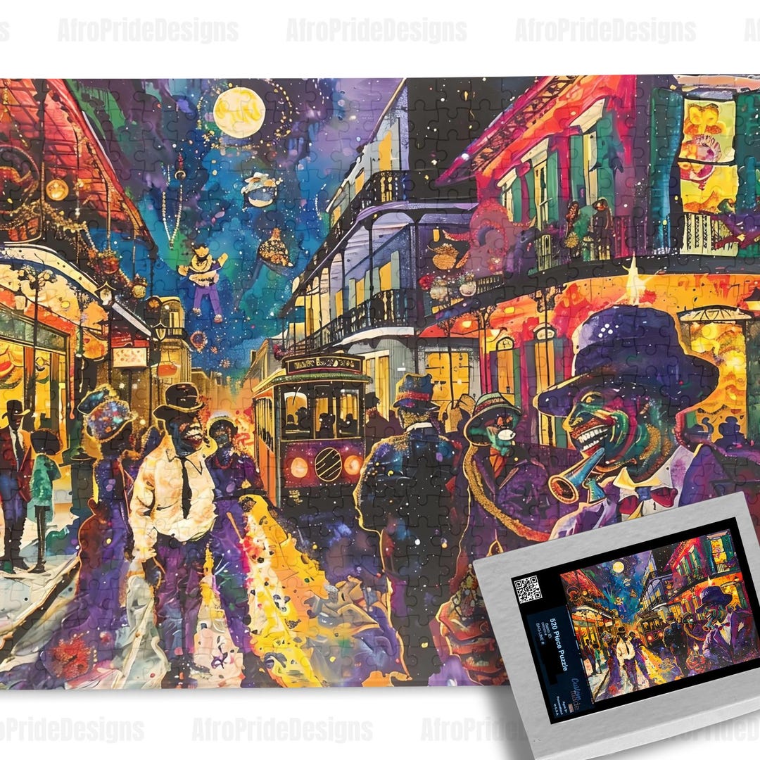New Orleans Jigsaw Puzzle, Bourbon Street, Mardi Gras, Jazz Art