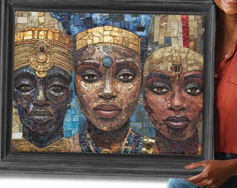 Jigsaw Puzzle, African Mosaic Art, Black Man & Woman, Unique Gift for Her/Him, 100/250/500/1000 Piece Adult Puzzles, Black Owned Shops