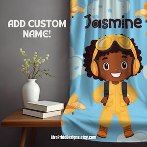 Kids Blanket Personalized with Name, Airplanes, Custom Gift for Christmas, Birthday, Baby Shower, African American Art, Black Owned Shops