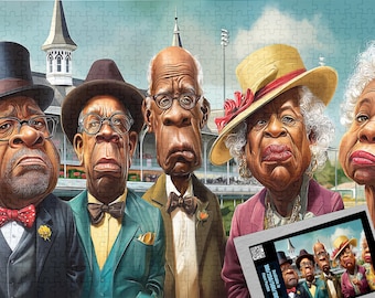 Churchill Downs Puzzle, Funny Gag Gift For Mom/Dad, African American Art, 100/250/500/1000 Piece Adult Puzzles, Black Owned Shops