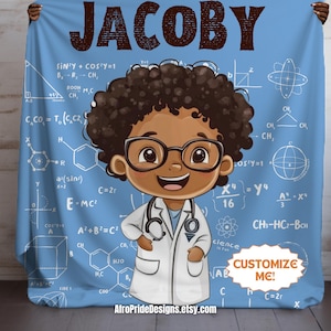 Custom Kids Blanket Personalized with Name, Doctor, Gift for Girl/Boy Christmas, Kwanzaa, Birthday, African American Art, Black Owned Shops