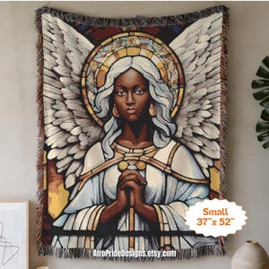 Christian gift, African American art, Unique blanket, Angel design, Home decor, Gift for her, Gift for him, Housewarming gift, Black art decor, Spiritual gift, Black Owned Shops, Woven throw blanket, Boho wall art
