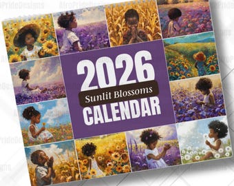 2026 Wall Calendar, African American Child Art, Wildflowers, Sunflowers