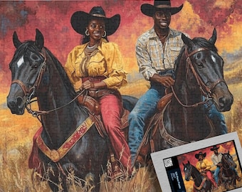 Black Country Western Jigsaw Puzzle, Unique Gift for her/him, African American Art, 100/250/500/1000 Piece Adult Puzzles, Black Owned Shops
