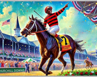 African American Jockey Art Jigsaw Puzzle, KY Derby Horse Racing, Gift For Her/Him, 100/250/500/1000 Piece Adult Puzzles, Black Owned Shops