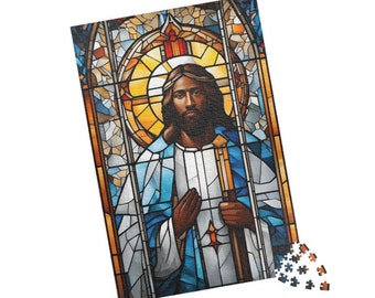 1000 Piece Puzzle, Black Jesus Stain Glass | Multiple Sizes Available | Thoughtful Gift for Puzzle Lovers