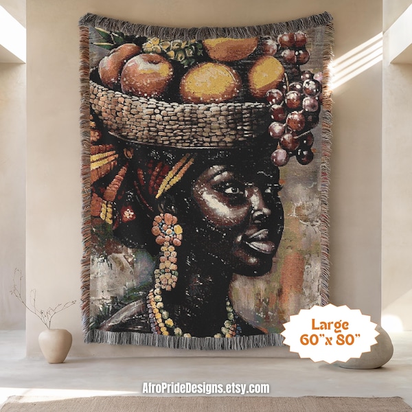 African Woman Art Tapestry, Woven Throw Blanket, Tribal History, Unique Cultural Gift for Her/Him, Ethnic Home Decor, Black Owned Shops