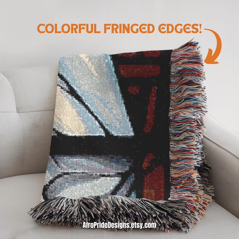 Christian gift, African American art, Unique blanket, Angel design, Home decor, Gift for her, Gift for him, Housewarming gift, Black art decor, Spiritual gift, Black Owned Shops, Woven throw blanket, Boho wall art