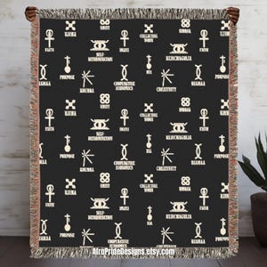 Vintage Black & White Kwanzaa Tapestry, Woven Throw Blanket, African American Art Home Decor Gift for Her/Him, Black Owned Shops