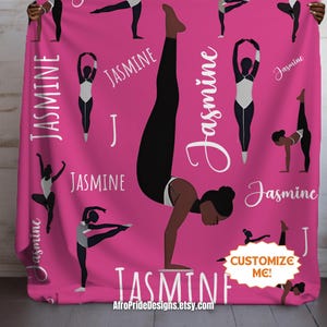 Custom Kids Blanket, Black Girl Gymnastics Art, Personalized Name Gift for Her, Christmas, Birthday, Baby Shower and more! Black Owned Shops