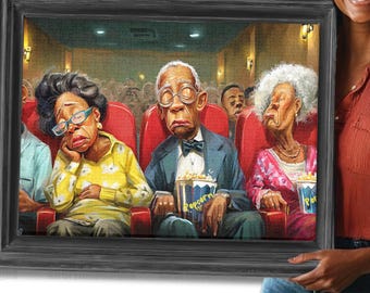Black Art Puzzle Hilarious African American Caricatures Sleeping Movie Theater Fun Gift for Her/Him 100/250/500/1000 Piece Adult Puzzles