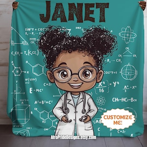 Kids Blanket Personalized with Name, Doctor, Custom Gift for Girl/Boy Christmas, Kwanzaa, Birthday, African American Art, Black Owned Shops