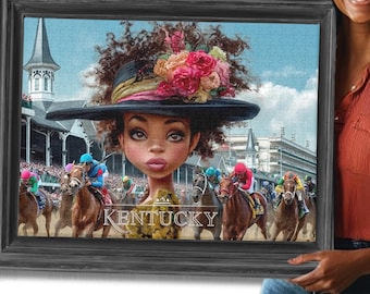 Kentucky Derby Jigsaw Puzzles for Adults, Unique African American Art Gift, 100/250/500/1000 Pieces, Black Owned Shops - Horse Racing Fun!