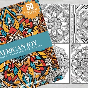 Coloring Pages For Adults - African Mandalas,  Instant PDF Download, Great Activity for Stress Relief or Art Therapy