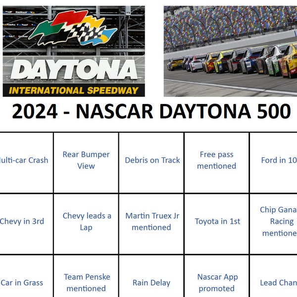 Nascar Daytona 500 Bingo Cards