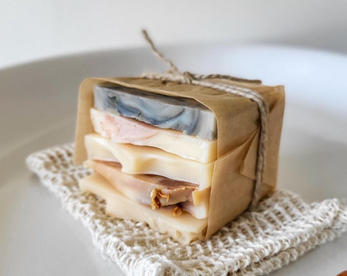 Goat Milk Soap Sampler Set: Handmade Natural Soap Bundle with Sisal Bag