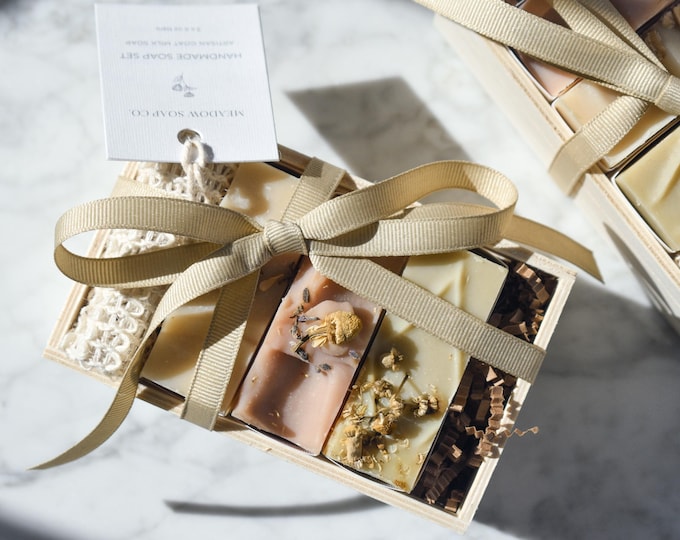 Goat Milk Soap Gift Set: Natural Handmade Soaps in Wooden Box