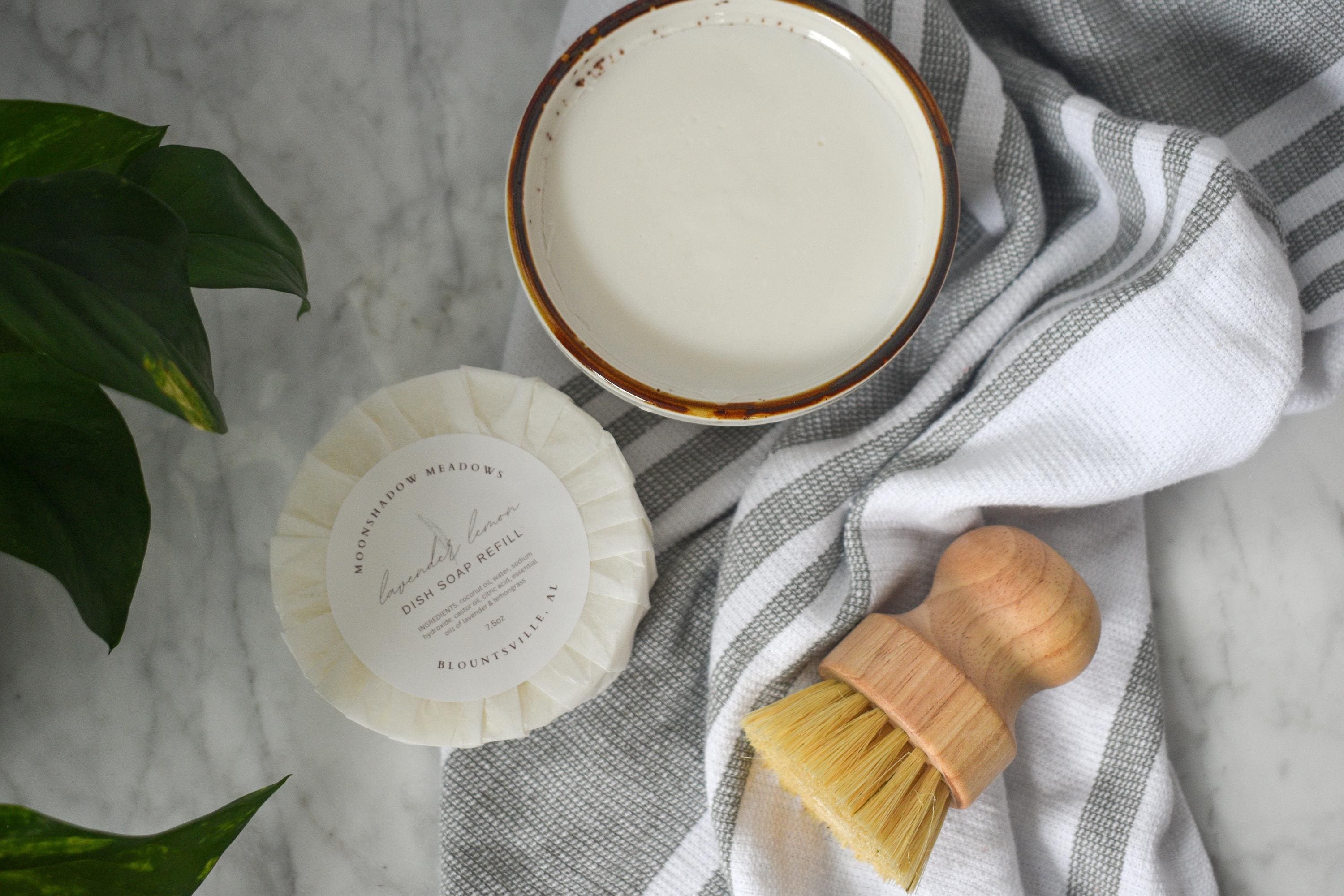 All Natural Solid Dish Soap Bar: Plant-Based in Refillable Ramekin