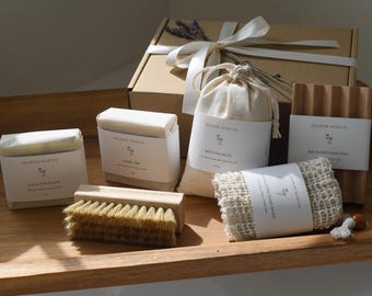Luxury Spa Gift Set: Handmade Goat Milk Soap, Bath Salts & Wood Accessories
