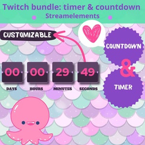 Twitch stream countdown and timer bundle, customizable stream countdown and timer widget for Twitch and Youtube (streamelements, OBS)