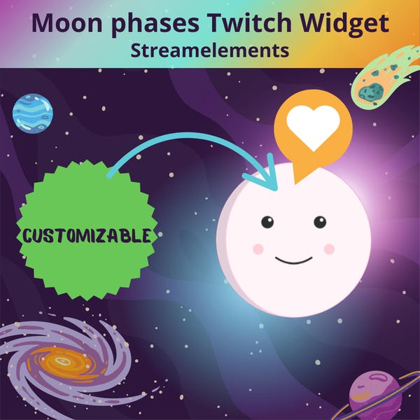 Animated Moon Phases Widget for Twitch & YouTube | Witchy Celestial Overlay for Streamers | Lunar OBS Overlay