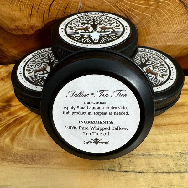 Tallow Balm & Tea Tree: Deep Moisture for All Skin Types Face Cream Hand Cream Salve Dry Cracked Skin -Just 2 ingredients- Ultra-Soothing