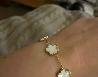 Mode 18 Vergulde Dubbelzijdige Klaver Armband voor Vrouwen Roestvrij Staal Luxe 5 Bloemen Bedelarmband Sieraden Gift