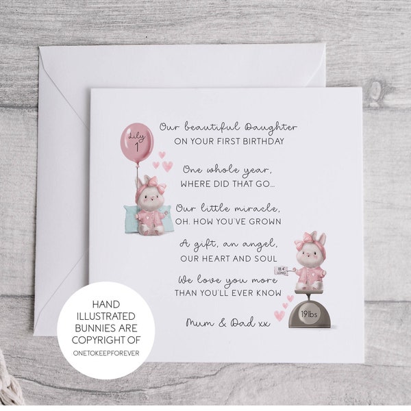1st birthday card daughter, 1st birthday stats, Daughter 1st birthday, 1st birthday card girl, Daughter first birthday card, personalised