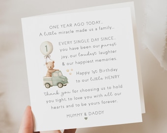 personalised, first birthday card boy, son 1st birthday, keepsake