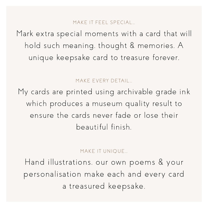 May include: A white background with text promoting keepsake cards. The text states: "Mark extra special moments with a card that will hold such meaning... A unique keepsake card to treasure forever."