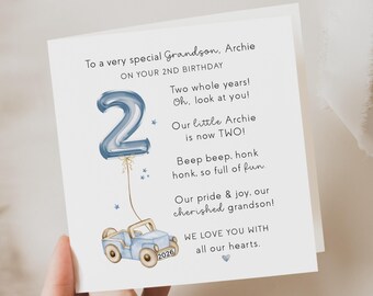 grandson 2nd birthday card, personalised