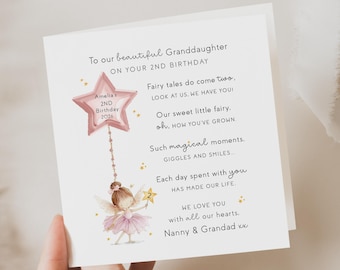 Personalised, granddaughter 2nd birthday card, fairy