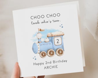 Personalised 2nd birthday card for boy, train