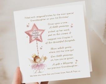 Personalised granddaughter 3rd birthday card | keepsake