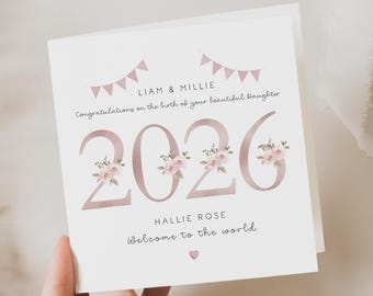 new baby girl card, welcome to the world card, PERSONALISED