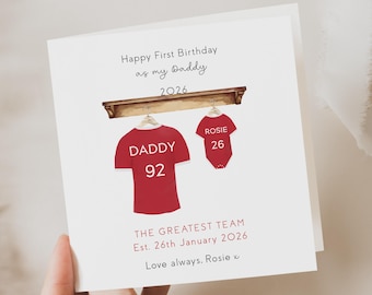 First birthday as my daddy card | Keepsake for 1st Birthday as a dad. Football theme new Dad gift from baby - Hand illustrated
