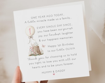 1st birthday card daughter, personalised, keepsake