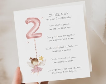 Personalised, 2nd birthday card, Daughter, girl, fairy birthday card