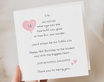 16th birthday card daughter, personalised | keepsake
