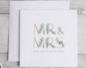 mr and mrs card, wedding day card, eucalyptus, personalised | classy & elegant