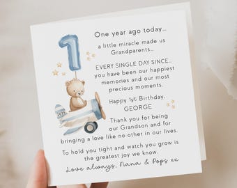 grandson 1st birthday card, personalised | keepsake