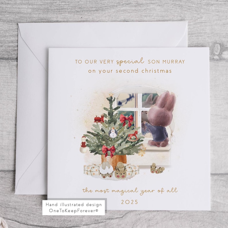 2nd Christmas, My second christmas, son 2nd, Son christmas card, Gift for 2 year old boy, Son, 2 year old boy card, second year baby image 2