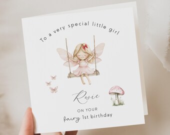 fairy first birthday card, 1st birthday card girl, personalised