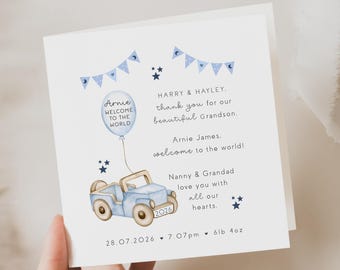 Personalised New Grandson Card, Baby Boy Congratulations, Welcome World