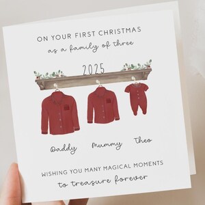 Personalised, your first Christmas as a family of three, baby first christmas card, first christmas as parents, family of 3 xmas card
