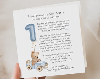 1st birthday card son, boy, personalised, first birthday card, poem | keepsake